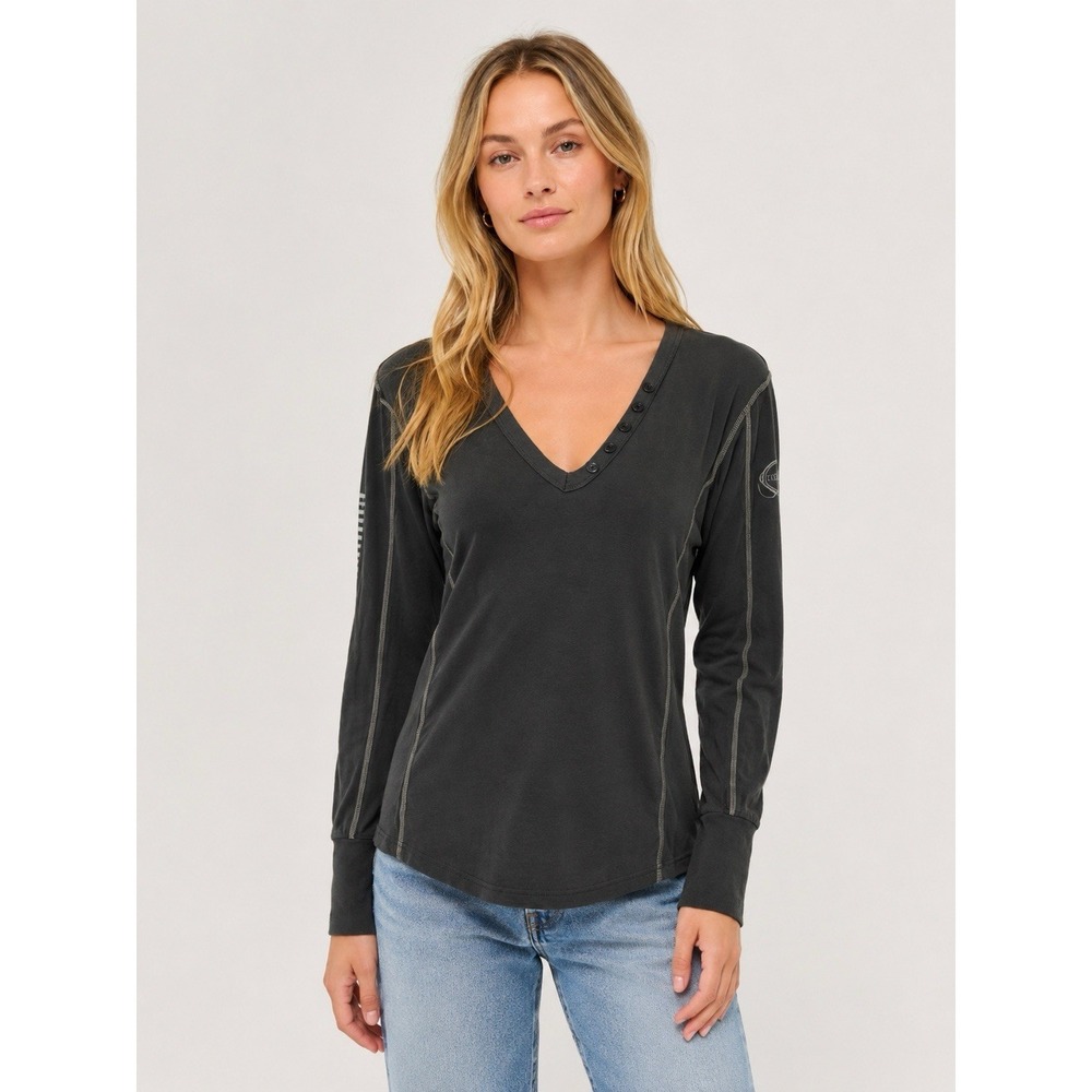 Gersemi Gray V Neck Long Sleeve Top Medium Minimalist Basic Casual Layer
